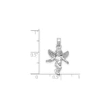 14k White Gold Angel Pendant with Detailed Cherub and Wings, Christian Religious Charm