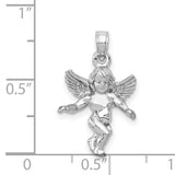 3D White Gold Polished Solid Angel Charm Pendant in Real 14k White Gold