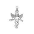 14k White Gold Angel Pendant with Detailed Cherub and Wings, Christian Religious Charm