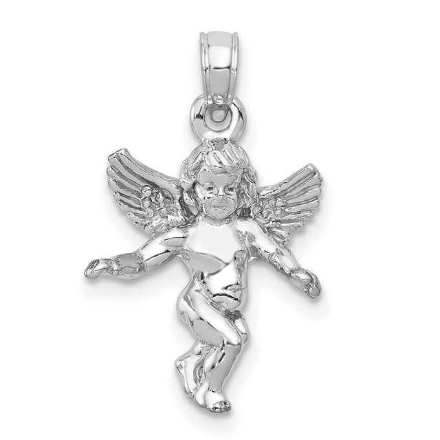 3D White Gold Polished Solid Angel Charm Pendant in Real 14k White Gold