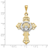 Patonce Cross With Claddagh Symbol Charm Pendant in Real 14k Multi-Tone Gold