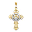 Patonce Cross With Claddagh Symbol Charm Pendant in Real 14k Multi-Tone Gold