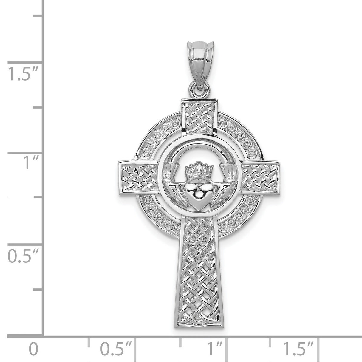 Flat Back Celtic Iona Cross And Claddagh Symbol Charm Pendant in Real 14k White Gold
