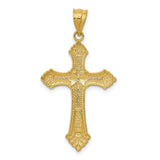 14k Yellow Gold Cross Pendant with Fleur De Lis and Textured Beading, Vintage Religious Charm