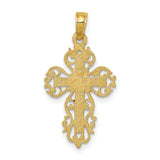 Latin Cross With Filigree Border Charm Pendant in Real 14k Yellow Gold