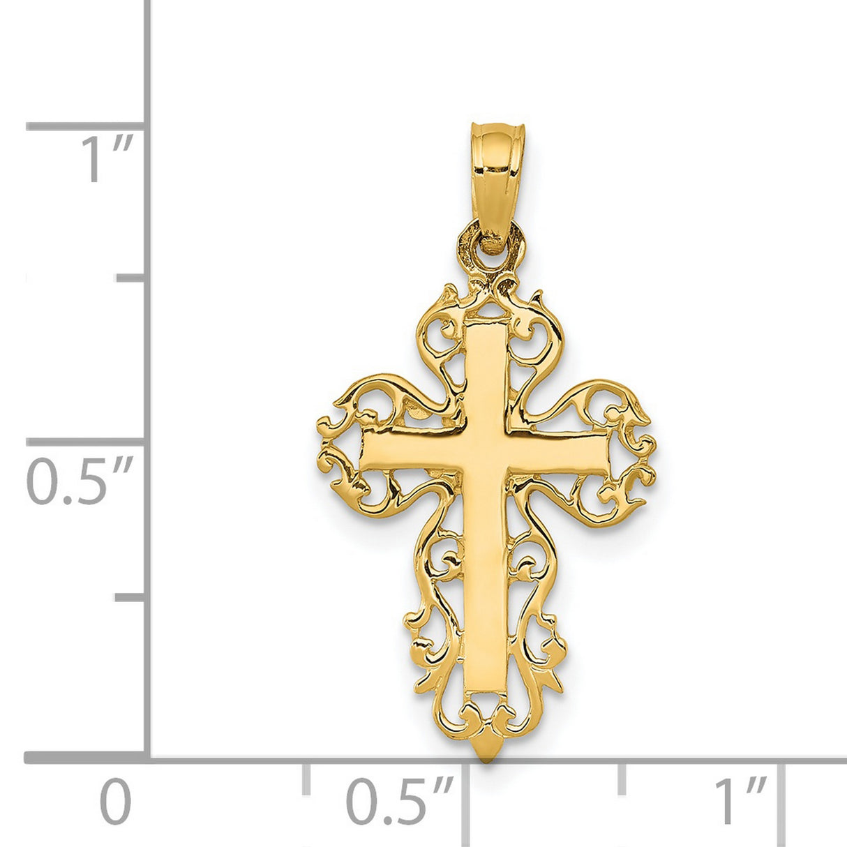 Latin Cross With Filigree Border Charm Pendant in Real 14k Yellow Gold