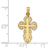 Latin Cross With Filigree Border Charm Pendant in Real 14k Yellow Gold