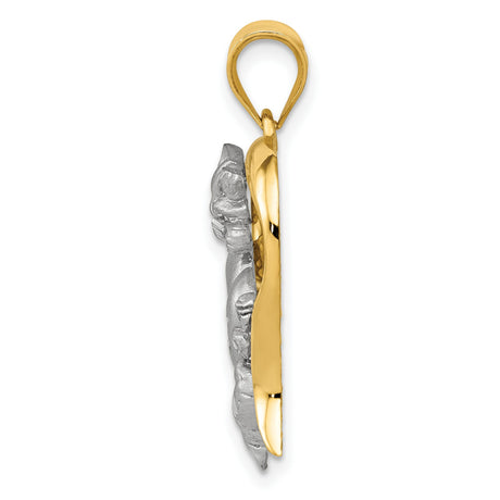 Cat In Open Heart Charm Pendant in Real 14k Multi-Tone Gold
