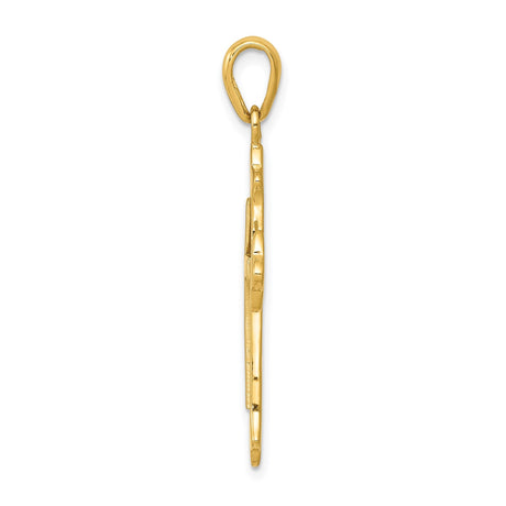 14k Two-Tone Gold Fleur De Lis Cross Pendant, Polished Religious Jewelry for Men and Women