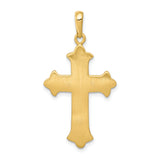 Engravable Fleur De Lis Cross Charm Pendant in Real 14k Multi-Tone Gold