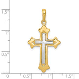 Engravable Fleur De Lis Cross Charm Pendant in Real 14k Multi-Tone Gold