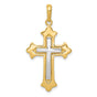 Engravable Fleur De Lis Cross Charm Pendant in Real 14k Multi-Tone Gold