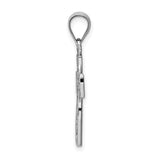 14k White Gold Latin Cross Pendant with Floral Scrollwork and Polished Finish