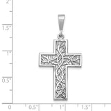 Diamond-Cut Filigree Style Latin Cross Charm Pendant in Real 14k White Gold