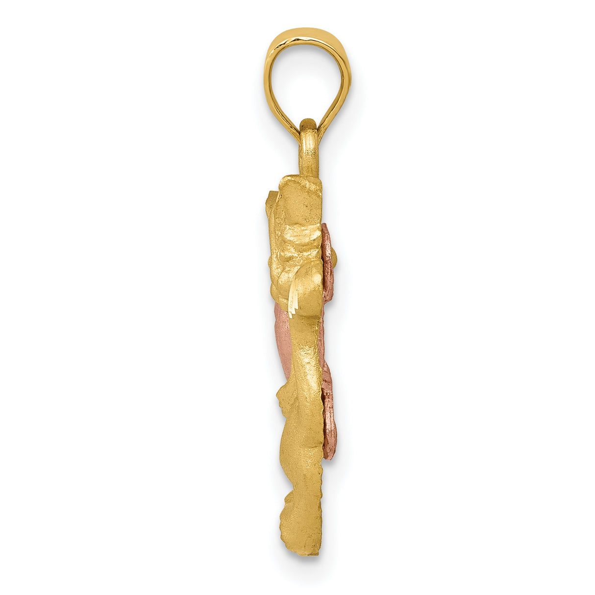 Cat Holding Rose Gold Heart Charm Pendant in Real 14k Multi-Tone Gold