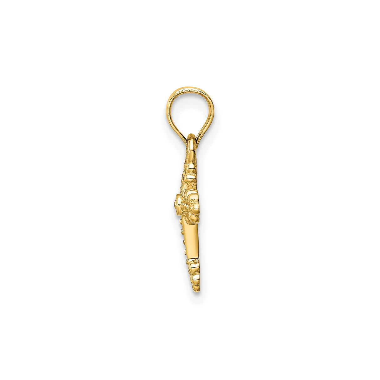 14k Yellow Gold Budded Cross Pendant with Beaded Detailing and Floral Design