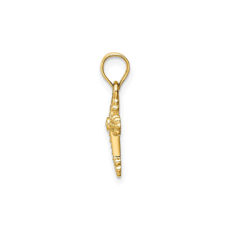 14k Yellow Gold Budded Cross Pendant with Beaded Detailing and Floral Design