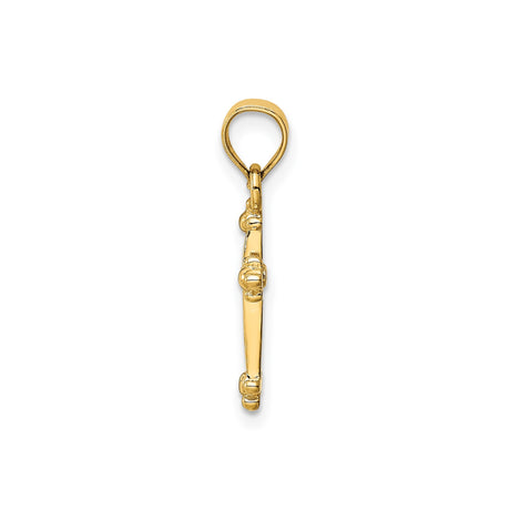 14k Yellow Gold Budded Cross Pendant with Fleur Tips and Bark Texture
