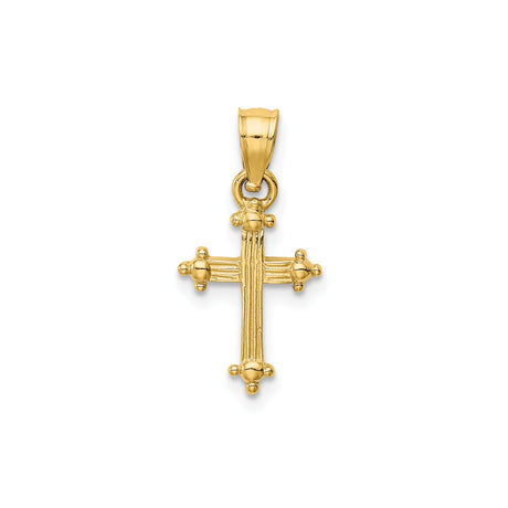 14k Yellow Gold Budded Cross Pendant with Fleur Tips and Bark Texture