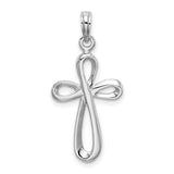 14k White Gold Cross Pendant, Polished Twisted Loop Design, Minimalist Christian Jewelry