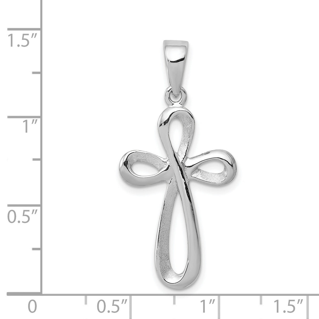 14k White Gold Cross Pendant, Polished Twisted Loop Design, Minimalist Christian Jewelry