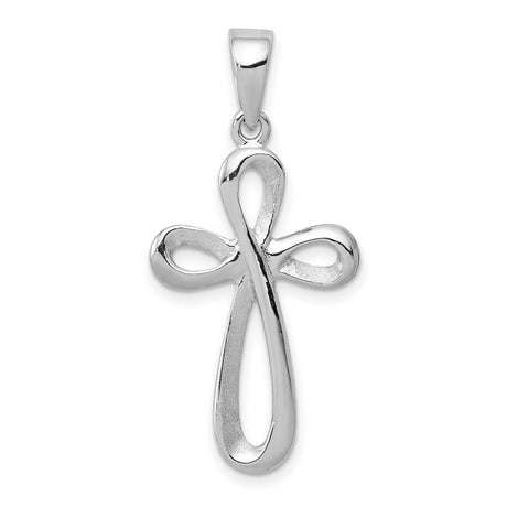 14k White Gold Cross Pendant, Polished Twisted Loop Design, Minimalist Christian Jewelry