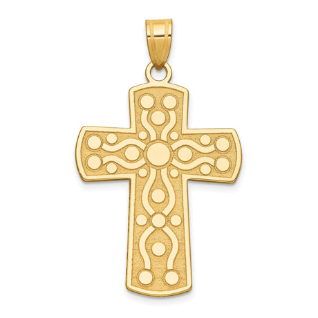 14k Yellow Gold Reversible Latin Cross Pendant with Polished and Brushed Finish