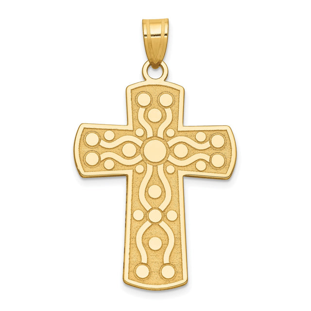 14k Yellow Gold Reversible Latin Cross Pendant with Polished and Brushed Finish