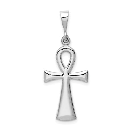 14k White Gold Ankh Pendant, Reversible Egyptian Cross, Smooth Mirror Finish, Spiritual Charm