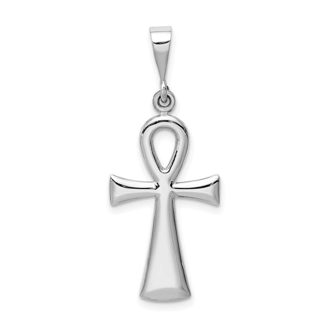 14k White Gold Ankh Pendant, Reversible Egyptian Cross, Smooth Mirror Finish, Spiritual Charm