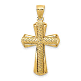 14k Yellow Gold Cross Pendant with Polished Finish and Beveled Edges