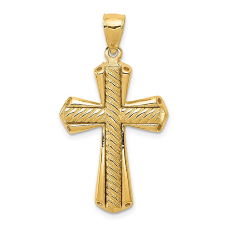 14k Yellow Gold Cross Pendant with Polished Finish and Beveled Edges