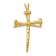14k Yellow Gold Nail Cross Pendant with Hammered Textured Finish, Religious Spiritual Jewelry