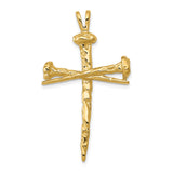 14k Yellow Gold Nail Cross Pendant with Hammered Textured Finish, Religious Spiritual Jewelry