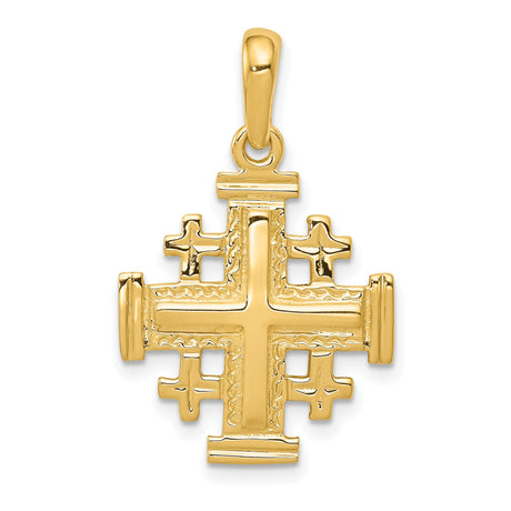 Solid Jerusalem Cross Charm Pendant in Real 14k Yellow Gold