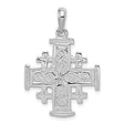 14k White Gold Jerusalem Cross Pendant with Scrollwork Detailing and Beveled Edges