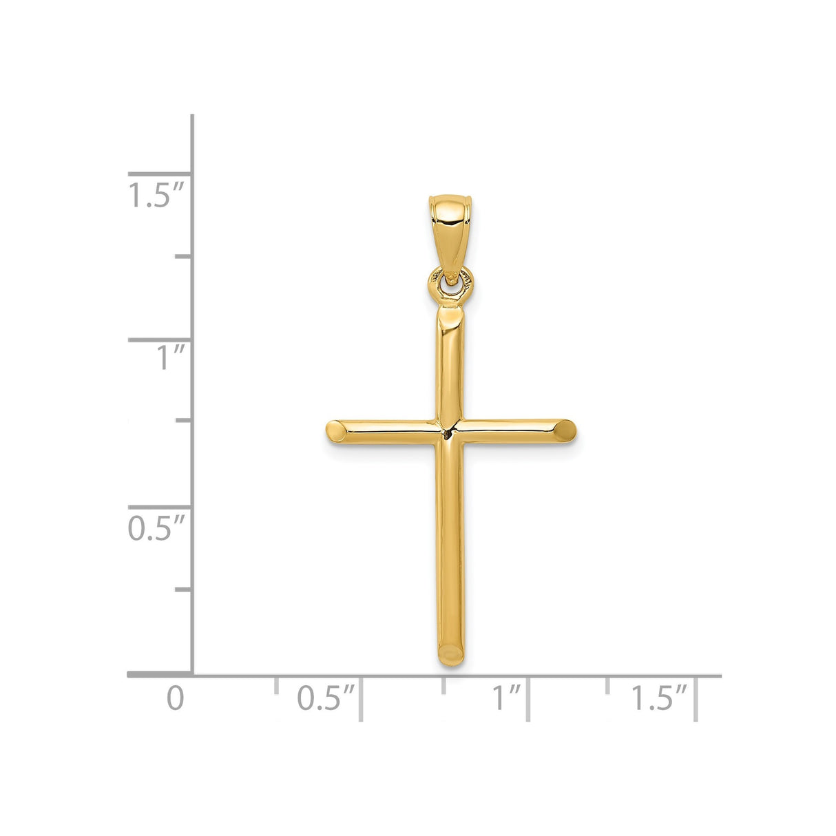 14k Yellow Gold Latin Cross Pendant with Mirror Finish, Simple Religious Design for Men and Women