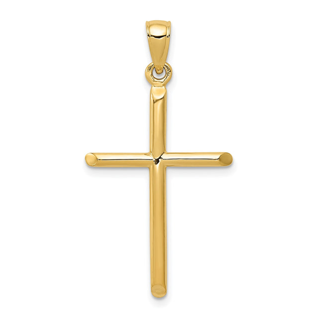 14k Yellow Gold Latin Cross Pendant with Mirror Finish, Simple Religious Design for Men and Women