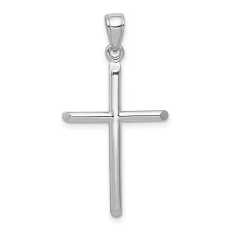 14k White Gold Cross Pendant, Polished Mirror Finish, Modern Minimalist Religious Style