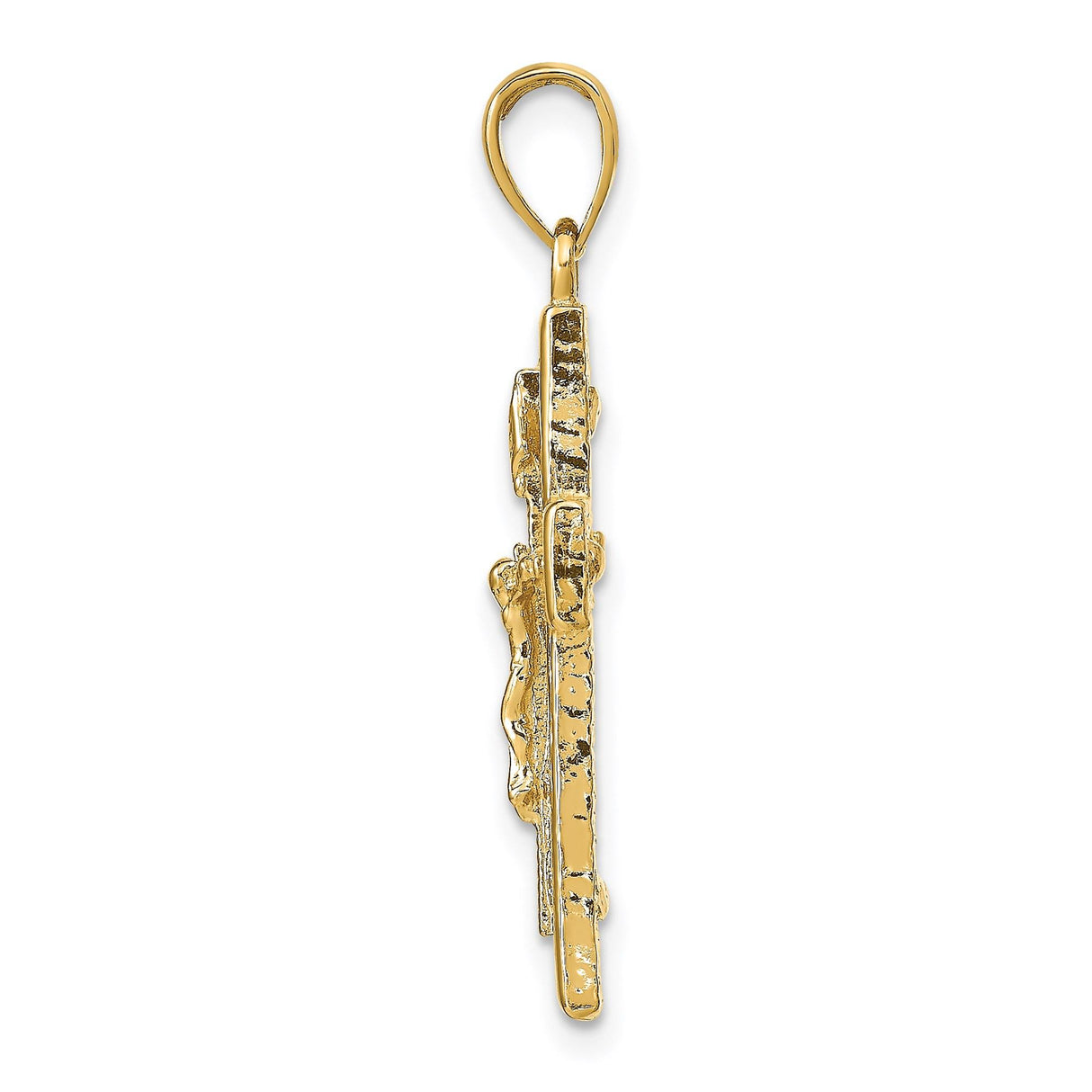 14k Yellow Gold Crucifix Pendant, Polished Finish Classic Latin Cross Charm for Men and Women
