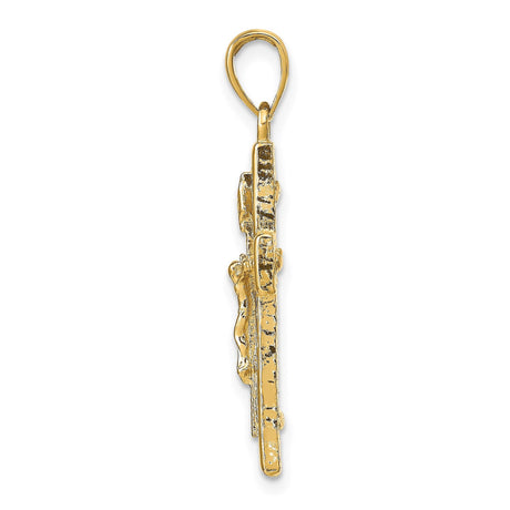 14k Yellow Gold Crucifix Pendant, Polished Finish Classic Latin Cross Charm for Men and Women