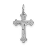 Budded Fleur De Lis Crucifix Charm Pendant in Real 14k White Gold