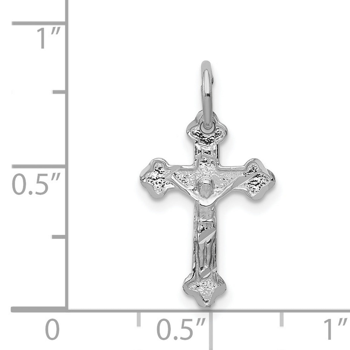 Budded Fleur De Lis Crucifix Charm Pendant in Real 14k White Gold