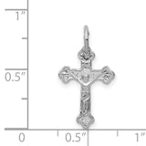 Budded Fleur De Lis Crucifix Charm Pendant in Real 14k White Gold