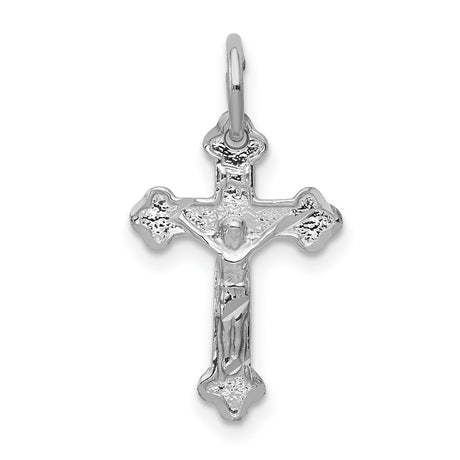 Budded Fleur De Lis Crucifix Charm Pendant in Real 14k White Gold