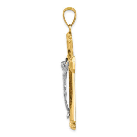 14k Multi-Tone Gold Crucifix Cross Pendant with Jesus Figure, Religious Catholic Jewelry