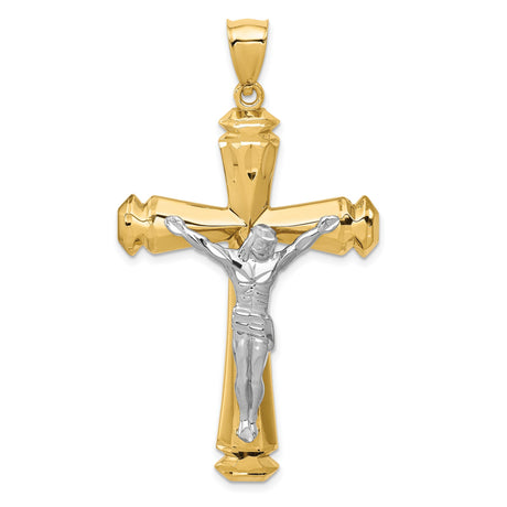 14k Multi-Tone Gold Crucifix Cross Pendant with Jesus Figure, Religious Catholic Jewelry