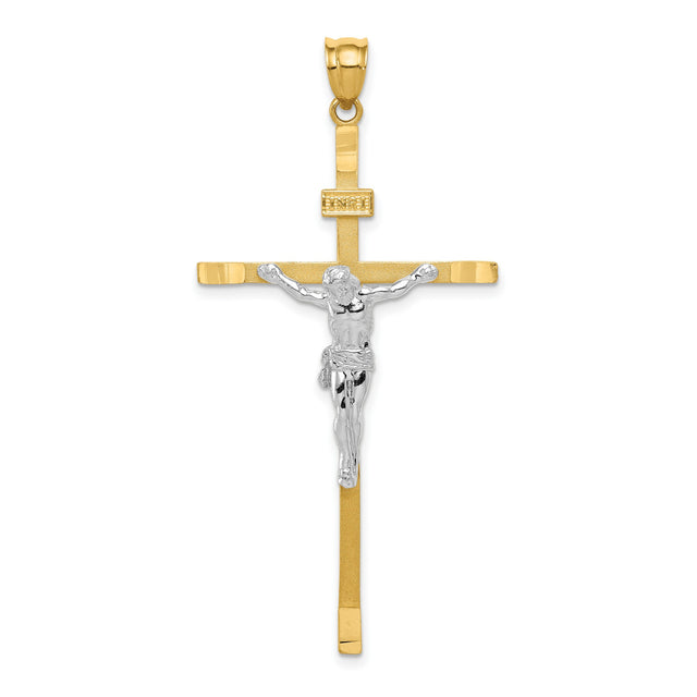Latin Crucifix Charm Pendant in Real 14k Multi-Tone Gold