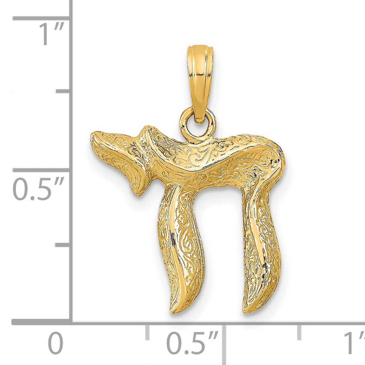 Solid Textured Chai Long Life Symbol Charm Pendant in Real 14k Yellow Gold