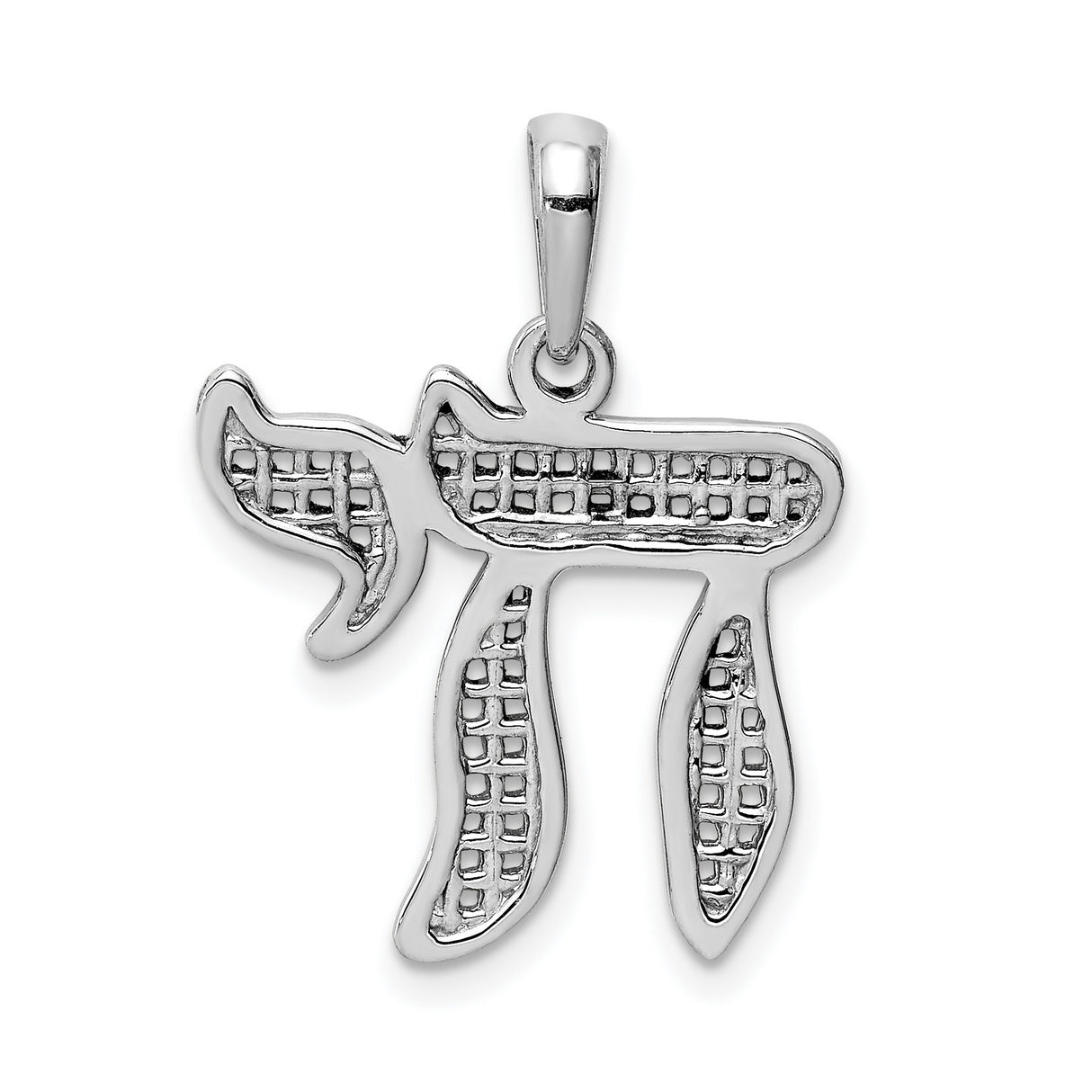 Mesh Design Chai Long Life Symbol Charm Pendant in Real 14k White Gold